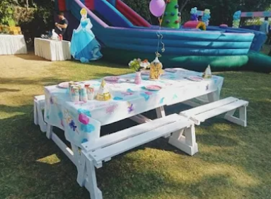 White Wooden Bench & Tables